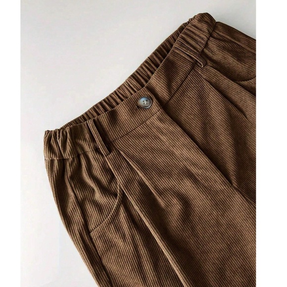 Classic Brown Stretchy Waist Corduroy Straight Leg Pants - Picture 4 of 4